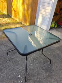 ** Patio Square Table Tempered Glass Steel Frame Yard Garden **