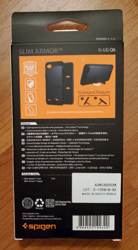 CELL PHONE CASE FOR LG Q6 + SPIGEN SLIM ARMOR + BRAND NEW IN BOX in Cell Phone Accessories in Burnaby/New Westminster - Image 2