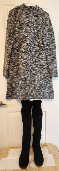 GAP knit dress(s) + Suede spandex boots(39)