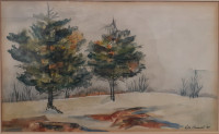 Vintage Watercolor Painting Landscape 32X20cm 1985