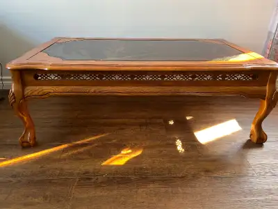 Glass and wood coffee table, View more