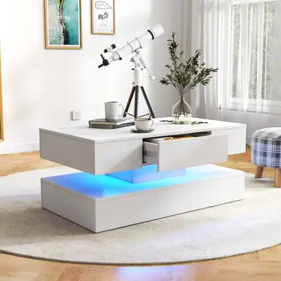 Modern Coffee table - 2 Drawers with LED, View more