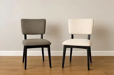 Modern and elegant chairs | Dark wood frame with soft bouclé f, View more