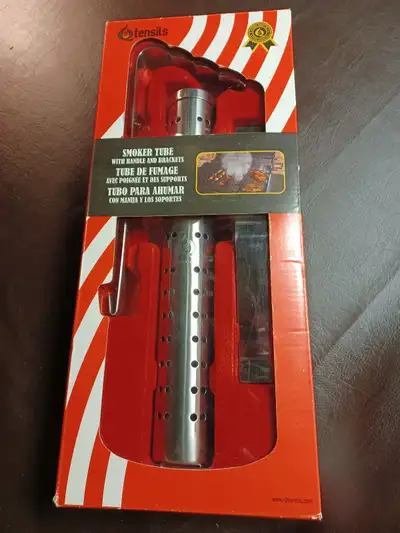 NEW QTENSILS SMOKER TUBE WITH HANDLE & BRACKETS Wood Chip Smoker Tube produces savory smoke flavor f...