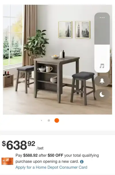 3-Piece Wood Square Dining Table Set with Storage, View more