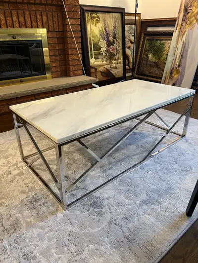 Coffee Table & Side Table Set – Marble Top, Stainless Steel Base, View more