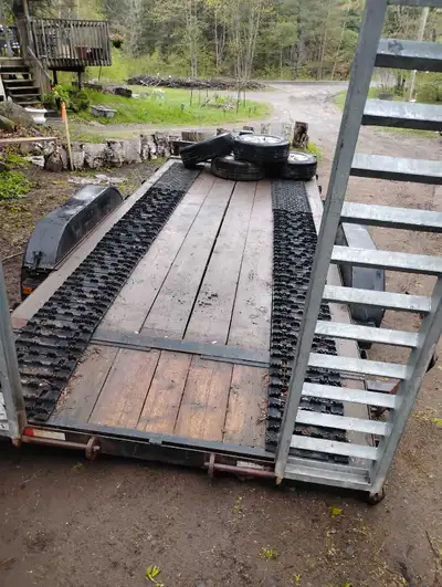 Very solid trailer, 18 ft deck around 22FT TOTAL. Purchased used from dealership. 12000lb winch work...