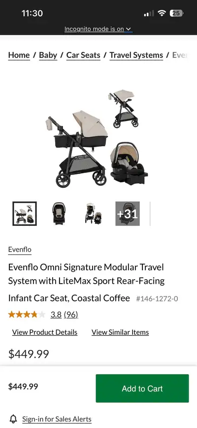 evenflo stroller and car seat travel system, View more