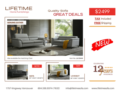 Genuine Real Leather Sofa and Loveseat with Adjustable Headrests, View more