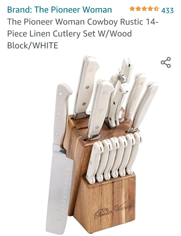 The Pioneer Woman Cowboy Rustic 14-Piece Linen Cutlery Set W/ Wood  Block/WHITE