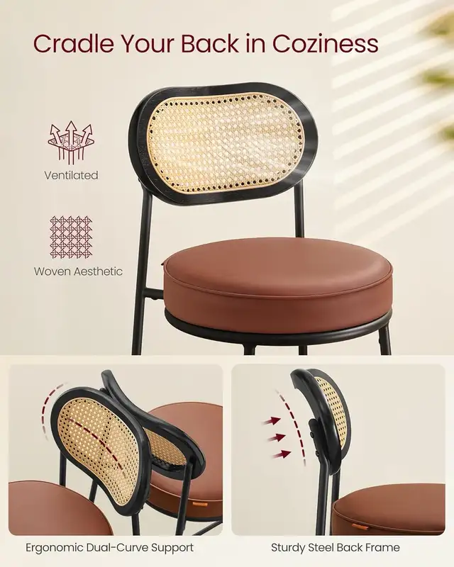 Counter Height Bar Stool with PE Rattan Back, Synthetic Leather  in Chairs & Recliners in Markham / York Region - Image 6