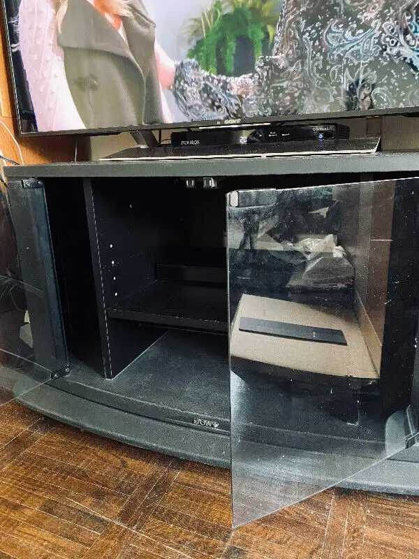 Sony TV Stand Swivel Black - glass doors OrigBox Bay Bloor Radio in TV Tables & Entertainment Units in City of Toronto - Image 5
