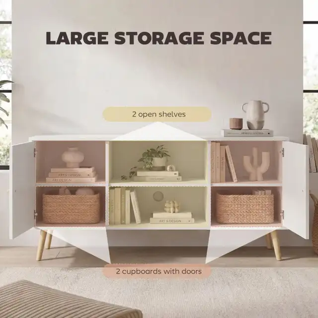 White TV Stand with 2 doors TV Cabinet for TVs up to 55" in Bookcases & Shelving Units in Markham / York Region - Image 4