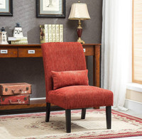 Red Pisano Chenille Fabric Armless Accent Chair