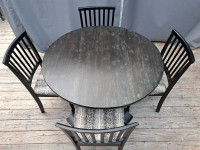 Weathered wood dining table and 4 chairs with new upholstery