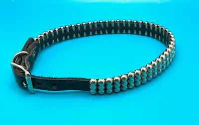 Black Leather & Silver Studded Dog Collar 18" Length, View more
