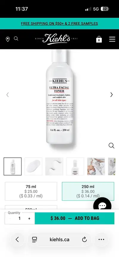 Kiehl’s Ultra Facial Toner 250ml – 2 Brand New Sealed!, View more