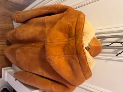 Men's Brown Sheepskin Leather Shearling Coat Size US 42 Like New, View more