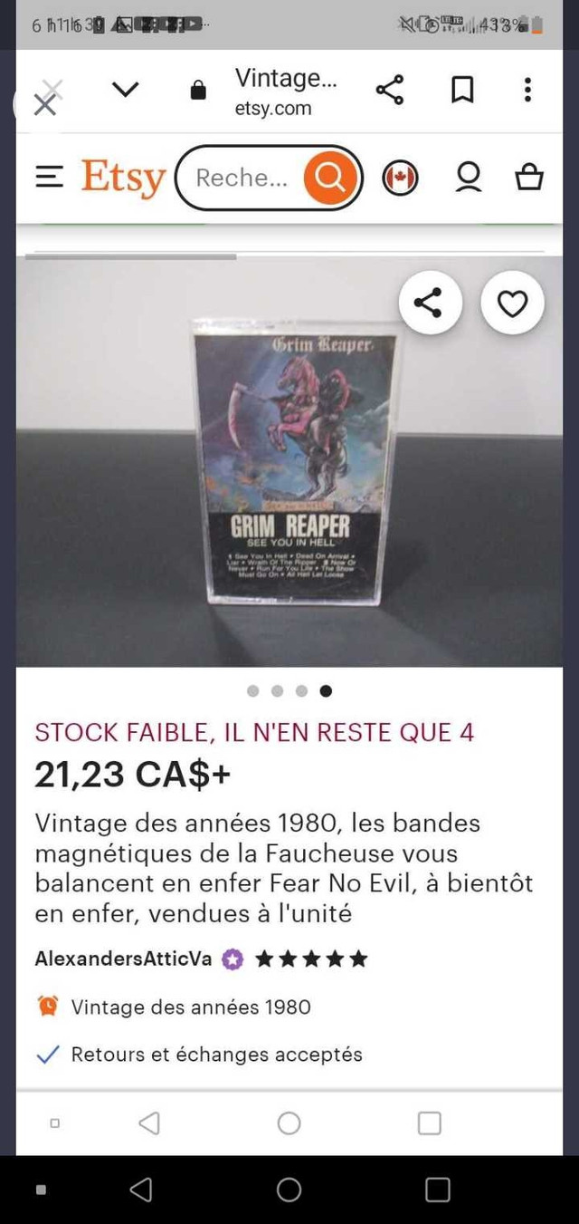 Grim Reaper Métal ORIGINAL cassettes états NEUVES  $40. dans Autre  à Saint-Jean-sur-Richelieu - Image 3