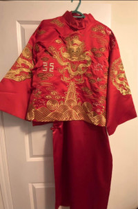 Wedding Chinese bride groom red dress gown 