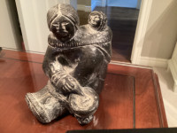 Wolf Original Soapstone Carving Eskimo Inuit Woman with Infant