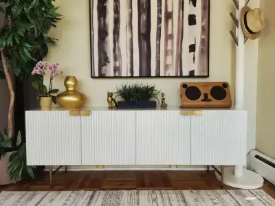 Modern Fluted While Lacquer Credenza (Free Delivery), View more