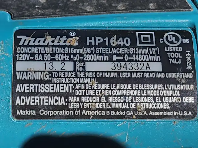 Makita HP1640 Hammer Drill Corded in Power Tools in Windsor Region - Image 3