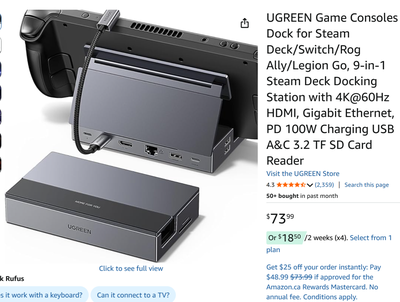 UGREEN USB C 9 IN 1 Steam Deck Docking Station with 4K@60Hz HDMI, View more