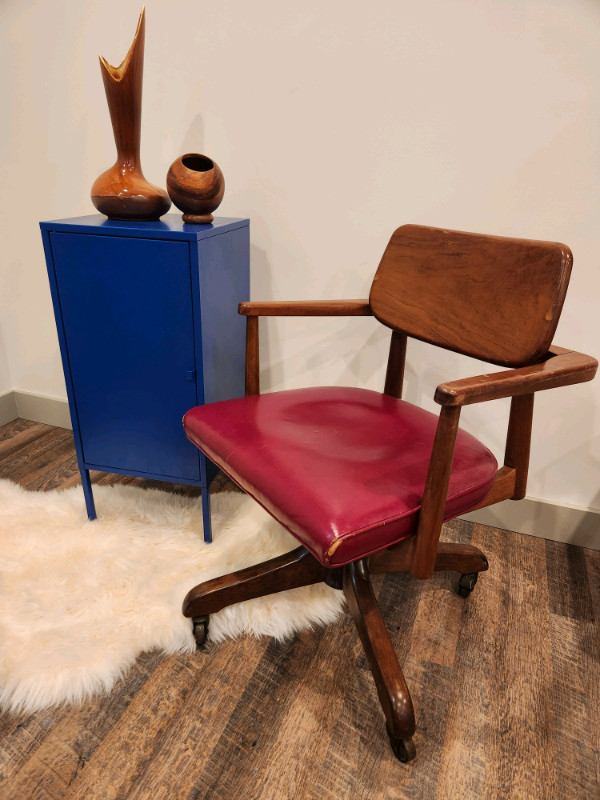 SUPER RARE MID CENTURY WOOD CHAIR ON WHEELS Krug tilt arm design in Chairs & Recliners in Edmonton - Image 2