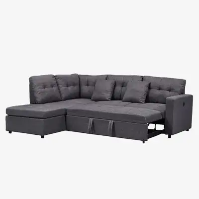 Box Packed Fabric Upholstery Sleeper Sectional Sofa - Grey, View more