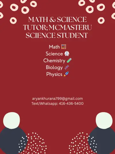 FIRST LESSON FREE! McMaster 2nd Year Biochemistry Student with 4 Years of Experience in Tutoring Mat...