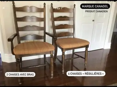 6 chaises de cuisine en très bon état. Très solides de marque Canadel (produit québécois). 2 chaises...