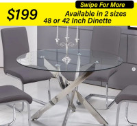 ROUND GLASS DINING TABLE SALE, 2 SIZES