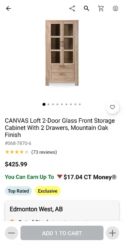 2 door glass front storage cabinet color-mountain oak, cash only