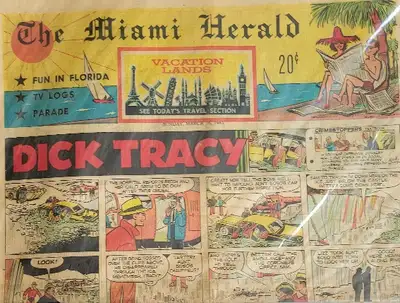 Miami herald mar 26 1961 comic - detective tracy , blondie . vintage comics . neat decor item framed...