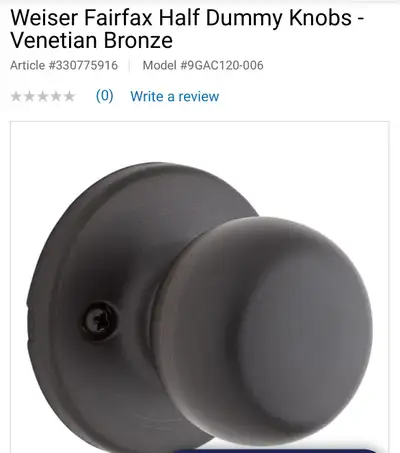 NEW WEISER HALF DUMMY DOOR KNOB, View more