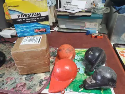 I have several downrigger weights, one is brand new in the box, I also have steel cable for a downri...