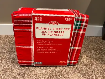 Brand New 4 Piece Queen Flannel Sheet Set - Red Plaid Paid $45.00 Asking $30.00 obo Smoke Free Home