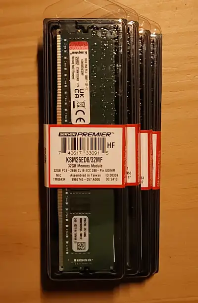 DDR4 128gb (4x32gb) 2666Mhz Kingston Server RAM ECC UDIMM, View more