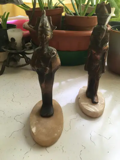 2 Bronze Statues-Egyptian-8"--Vintage -Marble base, View more