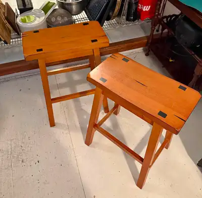 2 x Saddleback Wooden Stools, View more