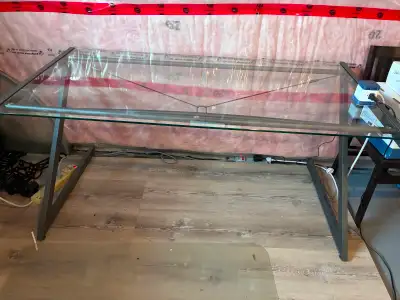 L-shaped glass desk, View more