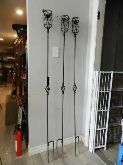 3 IDENTICAL STEEL GARDEN CANDLE HOLDERS 6 FEET TALL, View more