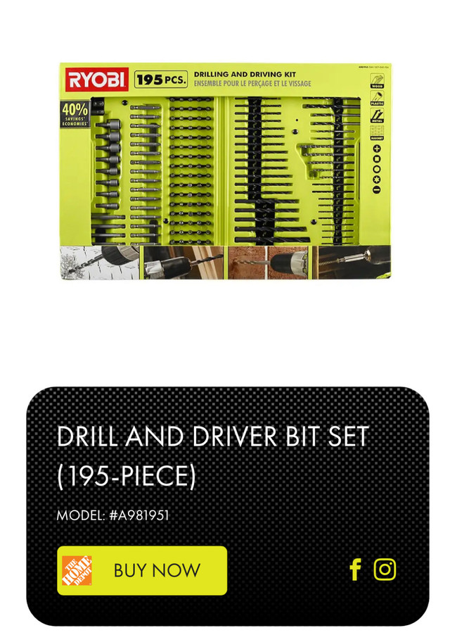 Brand New ryobi drill and driver bit set (195-piece) in Power Tools in City of Toronto