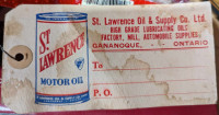 VINTAGE 1930s ST. LAWRENCE MOTOR OIL IMPERIAL QUART CAN SHIP TAG