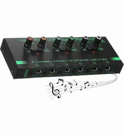 6 Channel Stereo Headphone Amplifier, Metal Headphone Amp for Re, View more
