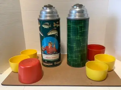VINTAGE Fishing  and Green Vacuum Bottles, View more