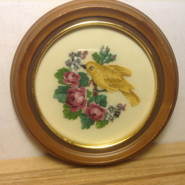 3 X  Vintage Needlepoint Embroidery Birds Flower Framed in Arts & Collectibles in Vancouver
