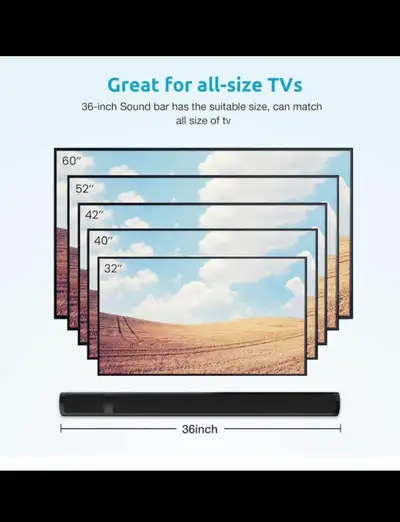 Brand new in box TV Sound Bar,Meidong Sound Bars for TV,Bluetooth Audio Speakers, Wired & Wireless 3...