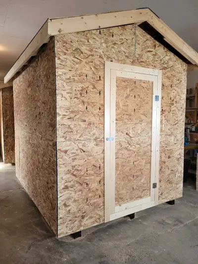 8x10 garden shed. Made to be taken apart and reassembled. Up to shingle stage. 7'7" side walls. 2x4...